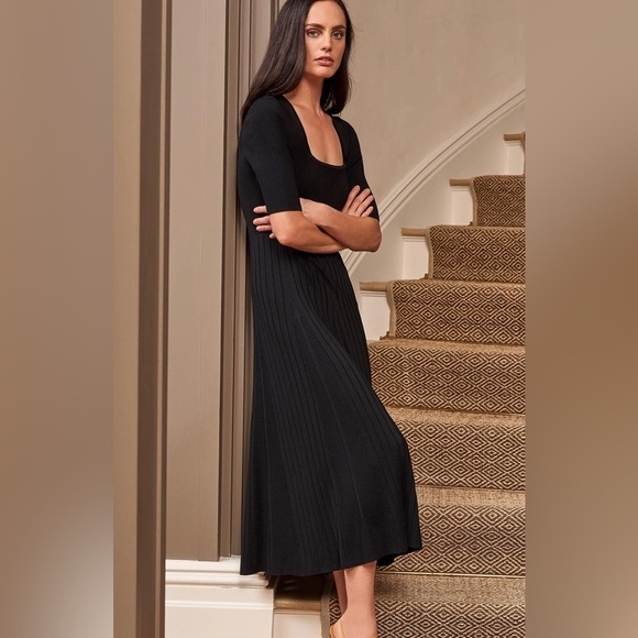 La Ligne NYC Veronica dress black size M medium short sleeve square neckline - Picture 2 of 7